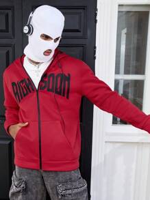 PAVTROS Manfinity Streetrush Men's Street Style Letter Print Zip-Up Hoodie, Spring And Autumn