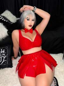 Set de 3 piezas Sujetador rojo sexy con aro para tallas grandes - Rojo - Ver 3