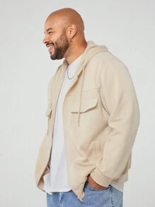 Manfinity VCAY Plus Size Men's Loose Fit Long Sleeve Hooded Sweatshirt, For Fall Winter - Apricot - View 3