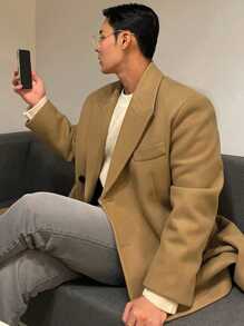 DAZY Camel Solid Men's Coat, Autumn Business Attire - Camel - View 4