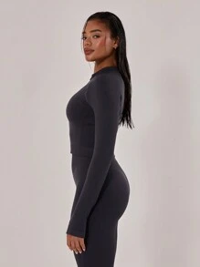 Musera Sport 撞色拼接短款长袖运动夹克，适合板式网球、网球、匹克球、健身房、瑜伽、普拉提、日常休闲等运动。 - 藏蓝色 - 查看 2