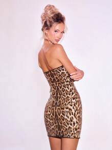 MUSERA Leopard Print Sequins Bandeau Mini Dress Ibiza Fits Festival Spring Summer Animal Belles Rave Concert Holiday Country Night Out Date Night, Birthday  Halloween  Party  Chic Elegant - Coffee - View 3