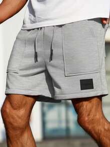 Manfinity Homme Men's Casual All-Match Pendant Detail Drawstring Waist Shorts - Grey - View 3