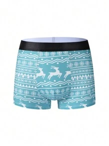 5pcs/Pack Men's Christmas Reindeer & Geometric Print Boxer Briefs - Multicolor - View 3