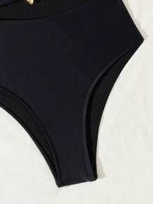 Swim Chiccia 1 件女式可拆卸肩带镂空海星点缀褶皱连体泳衣夏季 - 黑色 - 查看 3