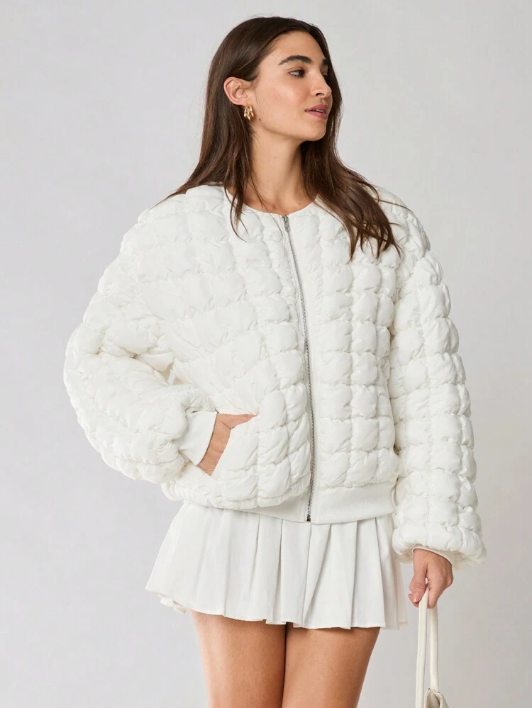 Casaco Acolchoado Solto com Zíper para Uso Casual Diário de Mulheres, para Inverno