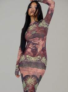 MUSERA Vestido maxi de manga larga con estampado abstracto sexy para vacaciones, primavera, verano, elegante, cumpleaños, Ibiza, invitado de boda, vacaciones, playa