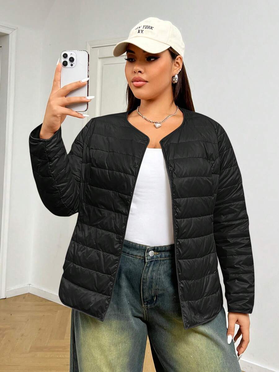 SHEIN EZwear Piumino leggero nero per donna taglie forti, indossabile sia internamente che esternamente - nero - Visualizzare 1