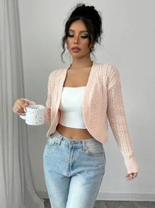 Chiquease Chaqueta corta casual de punto de un solo color para mujer, temporada de otoño