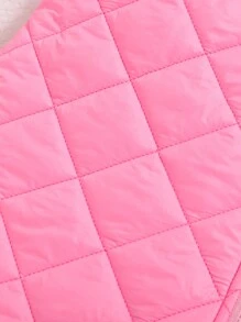 SHEIN Young Girls Diamond Pattern Padded Stand Collar Mid-Length Black Padded Coat, Warm And Comfortable, Autumn/Winter - Pink - View 8