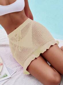 Swim Vcay 女士度假风格纯色系腰镂空长袍和迷你裙套装夏季