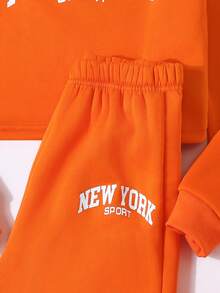 2pcs/Set Teenage Girls Casual Round Neck Sweatshirt & Sweatpants, Knitted - Orange - View 8
