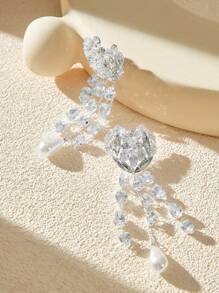 SHEIN Belle 1 对优雅、可爱水晶、流苏、水钻、珍珠/贝壳新娘时尚耳环，适合婚礼、蜜月、派对 - 銀色 - 查看 7