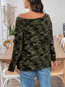 SHEIN Essnce Áo thun dài tay in họa tiết rằn ri thoải mái, rộng rãi, dáng rộng cho nữ, cỡ lớn, mùa xuân/thu - Nhiều màu - Xem 2