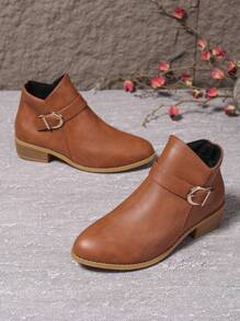 1 Pair Elegant & Fashionable Chunky Heel Boots, Suitable For Teens/Adolescent Girls - Brown - View 5