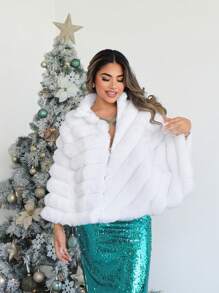 SHEIN SXY Chaqueta de mujer de estilo capa con plumas lujosa para invierno