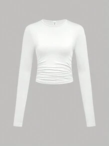 SHEIN Girlism 3pcs Teen Girl Solid Round Neck Floucing Casual Long Sleeve T-Shirt Set