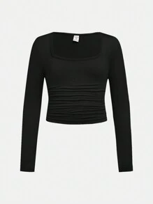 SHEIN 3pcs/Set Tween Girls Casual Minimalist Comfortable Solid Color V-Neck Ruched Waist Long Sleeve T-Shirts - Pink - View 11