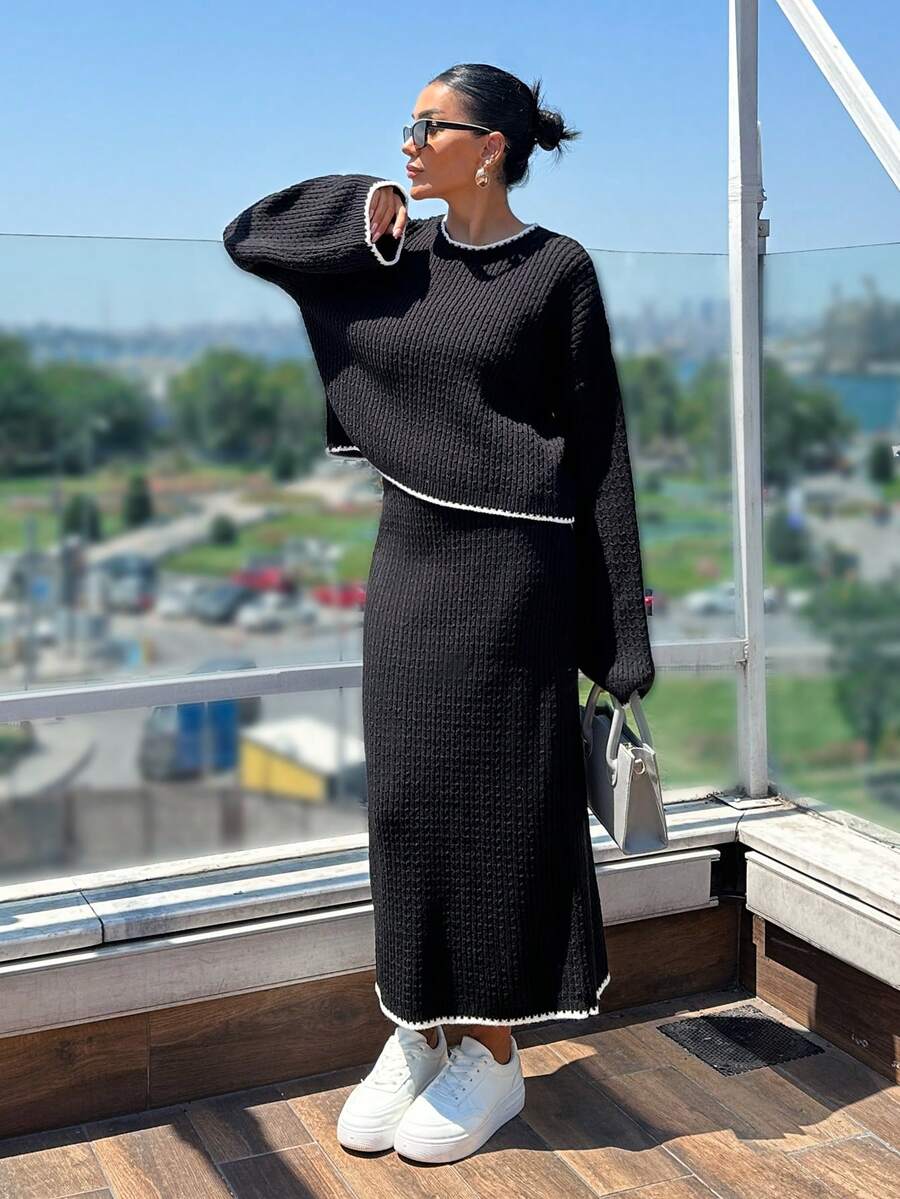 SHEIN Cable Pattern Sweater And Maxi Skirt SHEIN UK