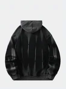 ROMWE MEN Street Life Men's Distressed Graphic Print Hooded Sweatshirt, Street Style Vintage