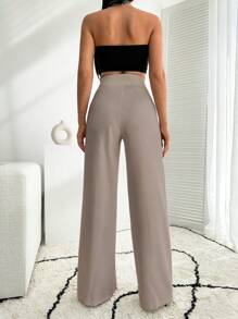 EURMUSE White Wide Leg Pallazzo Pant With Button Detail - Apricot - View 2
