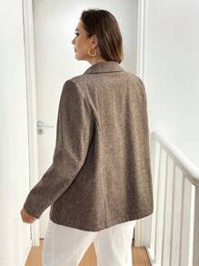 SHEIN Essnce Plus-Size Women's Blazer, Blazer, Coat,Professional Clothes,Women Outfits Women Cardigan Sweater Brown Top Spring - Brown - View 2