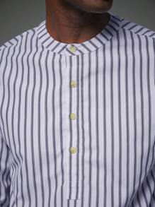 Manfinity VCAY 男士宽松落肩立领前开长袖休闲衬衫，适合日常穿着 - 白色 - 查看 5