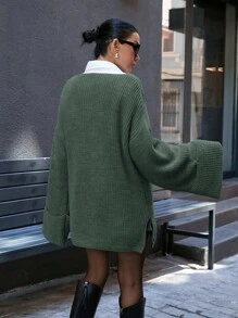 SHEIN Casual oversized trui met diepe V-hals en dubbele uitlopende mouwen
