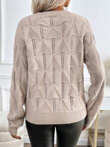 SHEIN LUNE Women Solid Color Sequins Detail Elegant Knitted Sweater, Suitable For Autumn/Winter Fall - Grey - View 2