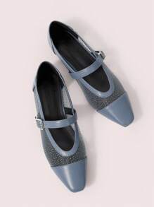 CUCCOO DOLLMOD Women's Square Toe Buckle Mesh Panel Soft Bottom Breathable Vintage Hollow Out Flat Shoes For Christmas And New Year Holiday Vibe Fall And Winter - Grey - View 5