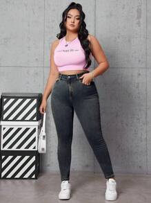 SHEIN EZwear 大码破洞复古修身牛仔裤 - 藍色 - 查看 4