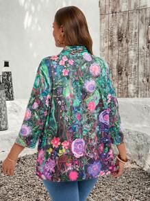 EMERY ROSE EMERY ROSE Plus Size Fall Clothes Teacher Clothes Women's Random Print Simple Daily Blue Jacket