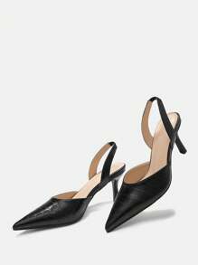 CUCCOO BIZCHIC Pointed Toe Slim High Heel Minimalistic Beige Women Pumps - Black - View 5