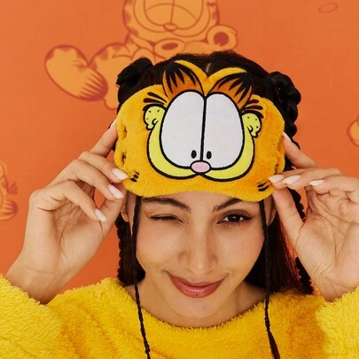 GARFIELD | SHEIN Cartoon Embroidered Plush Sleep Eye Mask, Back To School Supplies,Vacation