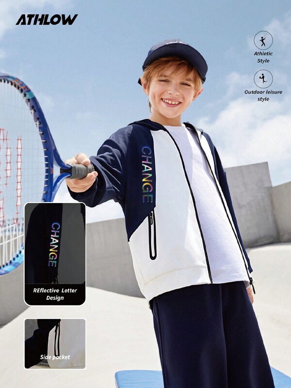SHEIN Tween Boy Anti-UV Casual Running Cycling Jacket, Minimalist Design, Comfortable And Professional Sports Wear