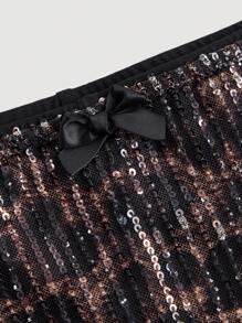 SHEIN MOD Minifalda de cintura baja con estampado de leopardo y decoración de lentejuelas, casual para vacaciones, falda de malla, ropa de mujer hippie, falda metálica