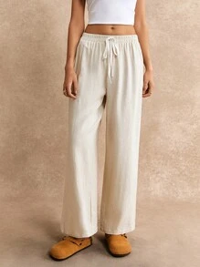 Poéselle 打结腰部阔腿裤 夏季度假长裤 - 米色 - 查看 1