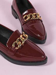 CUCCOO DOLLMOD 女士平底一脚蹬穆勒鞋，纯黑色链条装饰，休闲学生风格，适合所有季节新年假期 - 酒紅色 - 查看 5
