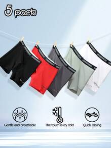 5pcs/Set Men Letter Trim Comfortable Boxer Briefs - Multicolor - View 1