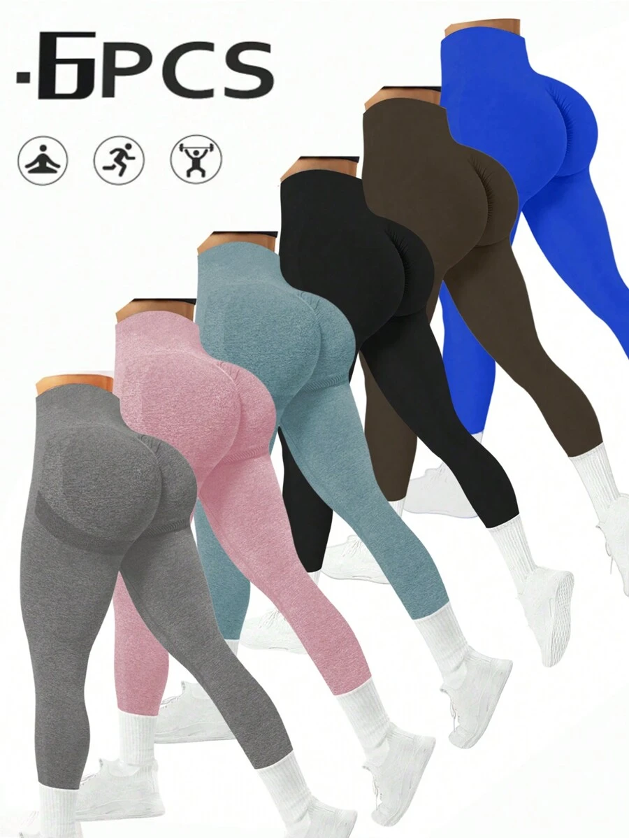 SHEIN Sports 6pcs Seamless Color Sports Leggings Suitable For Yoga Workout - Multicolor - View 1
