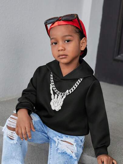 SHEIN Sudadera con capucha de diseño esqueleto, color negro, diseño ajustado, uso casual diario, adecuado para otoño/invierno