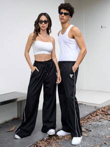 Manfinity Unisex Unisex Woven Mid-Rise Drawstring Straight-Leg Pants