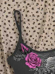 Attitoon Áo ba lỗ in hình hoa hồng và cánh cổ điển gợi cảm dành cho nữ, mùa hè - trắng - Xem 5