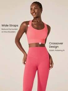 GLOWMODE FeatherFit™-Sculpt Full Coverage Side Support Wide Strap Crossover Sports Bra Light Support Low Impact Yoga Pilates Daily - Coral Pink - View 2