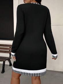 SHEIN Frenchy 大码女式波尔卡圆点印花渐变设计黑色长袖连衣裙