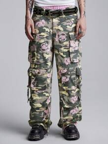 ROMWE MEN Street Life 男式迷彩与花卉印花多口袋直筒休闲工装牛仔裤 - 彩色 - 查看 1