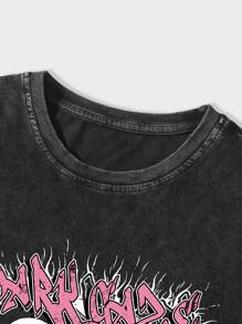 ROMWE MEN Grunge Punk Men Skull & Letter Graphic Y2k T-Shirt, School - Black - View 3