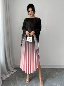 SHEIN Privé 女士优雅渐变褶皱长裙，秋季 - 彩色 - 查看 6