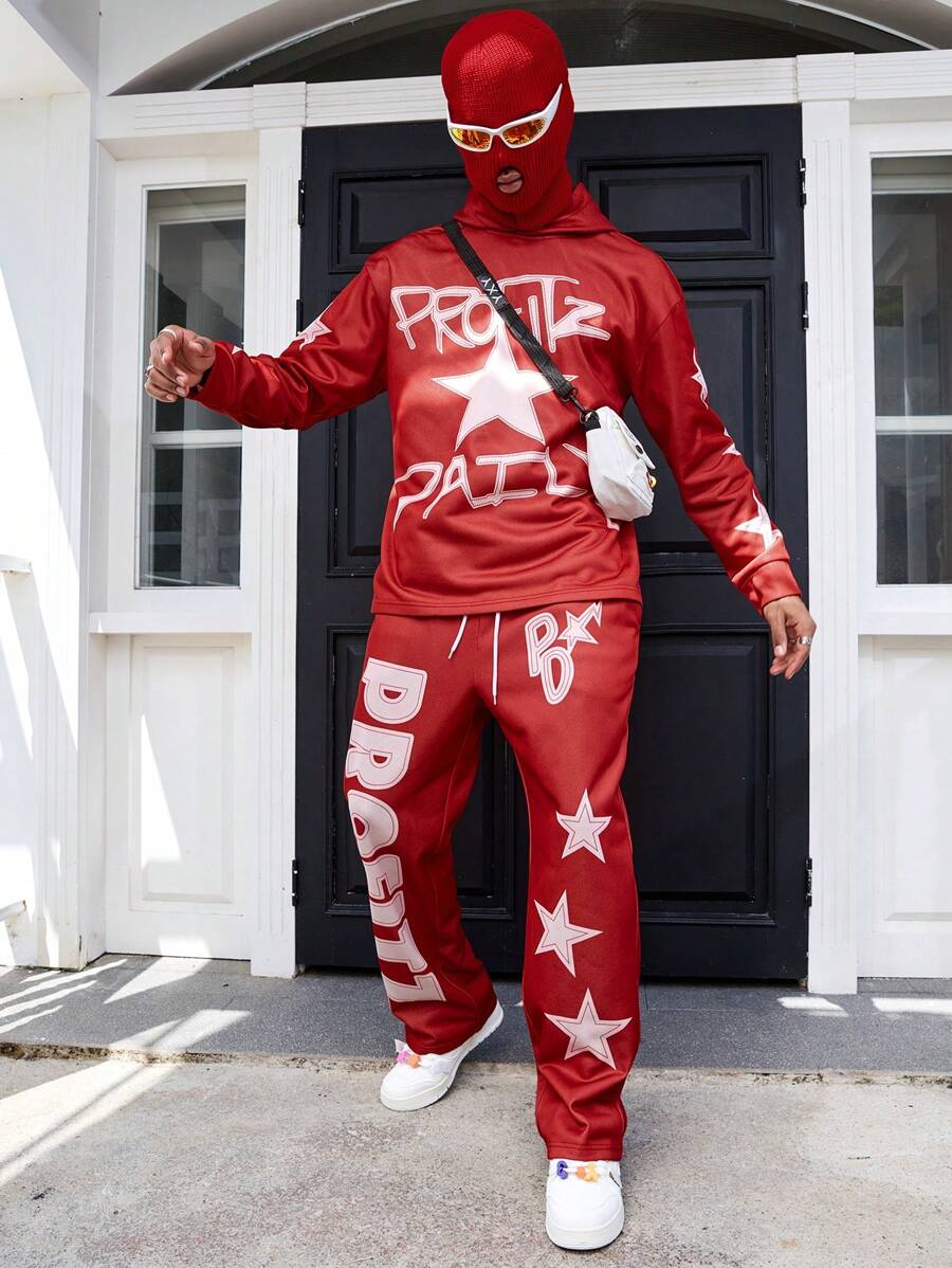 PAVTROS Set de hanoraci și pantaloni de trening pentru bărbați, cu litere și pentagrame, casual