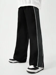 SHEIN Tween Boys Casual Loose Straight Leg Patchwork Pants For Tween Boys - Black - View 1